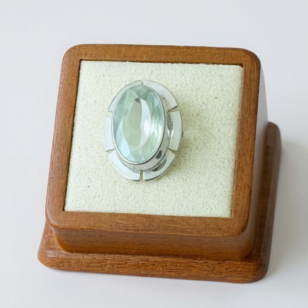 Sterling Silver Green Amethyst Ring – Elegant Faceted Prasiolite Gemstone Size 6